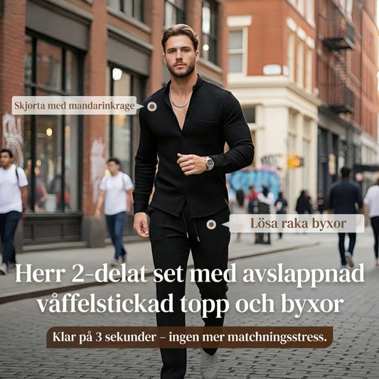 🎁2026 Nyheter 60 % RABATT💥Herrkläder, vardagligt våffelskjortor och byxor, 2-delars set