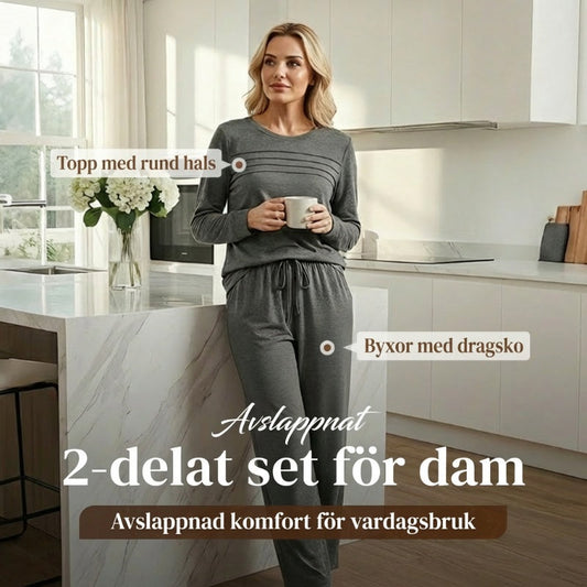 ⏳Begränsad tid 49 % rabatt⏰✨ Avslappnat set med topp och byxor med dragsko för dam👖