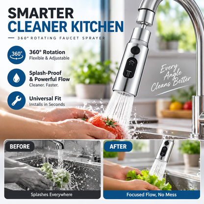 💧🔄 360° rotating high-pressure tap with adapter - flexible water flow for easier cleaning 🚰✨