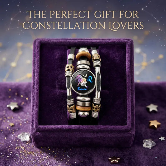 💥Last-Day Sale 50% OFF☪️Glow-in-the-Dark Leather Zodiac Sign Bracelet For Men and Women