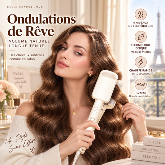 FLASH SALE: 50% OFF! 32mm Wave Curling Iron with Negative Ions, 4 Heat Settings (160–220°C) & 60-Minute Auto Shut-Off for Voluminous Waves