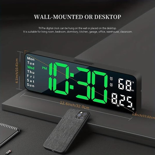 ⏳🔥LIMITED-TIME 50% OFF! ⏰16" Large Digital Clock with Temperature, Date, Auto DST, Night Light, Auto Brightness Dimmer