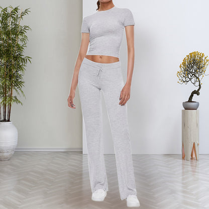 🌸 60% rabatt på nya produkter  💖Casual enfärgad T-shirt & byxor med raka ben för kvinnor