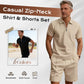 ☀️👕 50% RABATT! | Sommarcasual Set – Våffelskjorta med Dragkedja & Matchande Shorts!