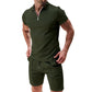 ☀️👕 50% RABATT! | Sommarcasual Set – Våffelskjorta med Dragkedja & Matchande Shorts!