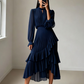 👗💕 57% RABATT! Begränsad Tid | Damernas Midi-klänning med Nyckelhålshals & Volangkant