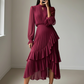 👗💕 57% RABATT! Begränsad Tid | Damernas Midi-klänning med Nyckelhålshals & Volangkant