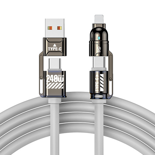 ⏳🔥LIMITED-TIME 50% OFF! ⏰🔌 High‑Power 4‑in‑1 Fast Charging Cable, 240W PD Multi‑Interface Charging Cord, USB‑A/USB‑C to Type‑C/Lightning, Universal Fast Charge Cable for Phones & Laptops