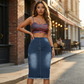 👗 50% RABATT 🔥 | Denimkjol med Hög Midja & Slitna Kanter – A-linje & Vintage-tvätt