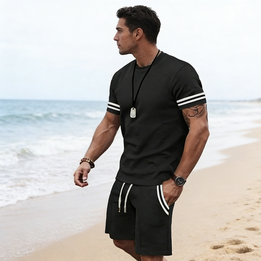 ✨ 49% rabatt🔥 2-delat set för män: randig t-shirt och shorts