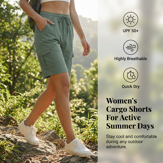 Cargoshorts 🩳 — Med sidofickor och cargofickor: Rymlig förvaring + Stöldskydd. UPF 50+ solskydd | Snabbtorkande tyg | Avslappnad passform med dragsko | Perfekt för vandring utomhus 🏞️