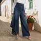 👖 50% RABATT NU! 🌀 Asymmetrisk Wrap Denim Kjolbyxor – Högmidjad, Vida Ben & Dekorativ Knapprad ✨