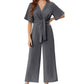 🔥50% RABATT NU!🔥 Elegant jumpsuit för dam med V-ringning, vida ben och knytning i midjan