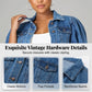 🧥 50% RABATT NU! 🎀 Dam puff kort ärm croppad denimjacka – Vintage detaljer & mjuk blandning – Smickrande midjesnitt – perfekt för vår och sommar 🌟