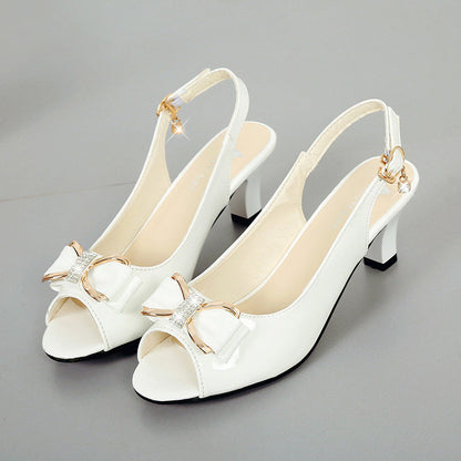 👡50 % RABATT! ✨ Eleganta sandaler med öppen tå och hälrem för dam – medellång klack, rosettdetalj och justerbar rem 💃