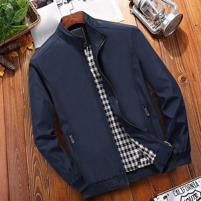 🧥 50% RABATT NU! 👔 Herr Klassisk Ståkragejacka med Rutigt Foder – Säkra Fickor, Ribbad Ärm & Mångsidig Stil För En Elegant Look ✨