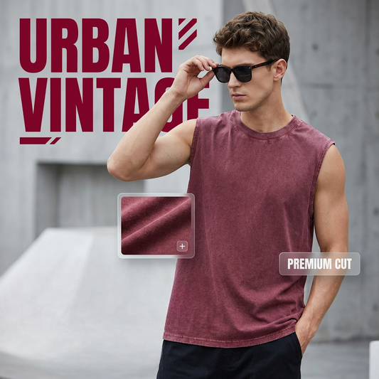 👕 50% RABATT NU! 💪 Herr Vintage Wash Ärmlös Tank Top – Premium Mjukt Tyg, Dynamisk Flexibilitet & Ergonomisk Muskelklippning För Perfekt Passform ✨