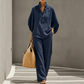 👚60% RABATT på utvalda produkter👖 Kvinnors Ståkrage Topp & Vida Byxor Set – Vardagschic, Ansträngningslös Stil & Heldagskomfort 🌿