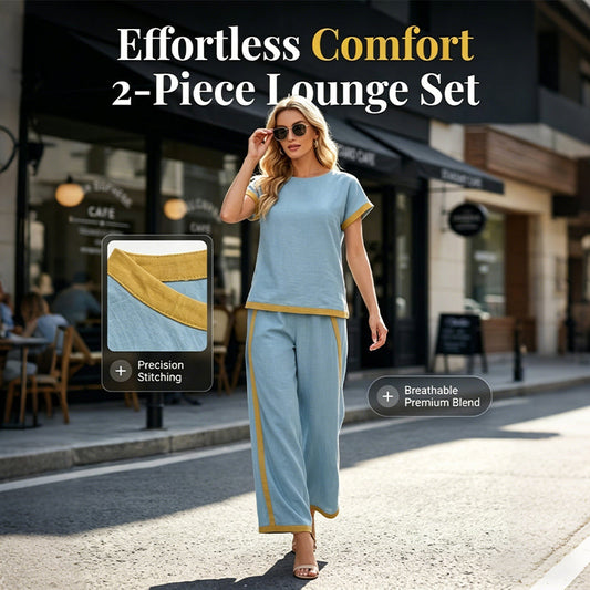 👚 50% RABATT! 🌸 Dam Casual Tvådelad med Kontrastdetaljer – Avslappnad Look, Lätt Tyg & Perfekt För En Snygg, Bekväm Sommarstil 💃