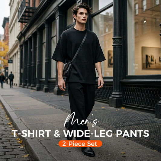 🔥50% RABATT! 🔥2-delat set med T-shirt och byxor med vida ben för män