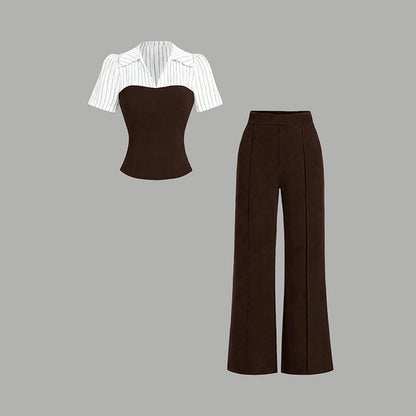 Elegant randig kavaj-t-shirt och palazzobyxor – 2-delssvit