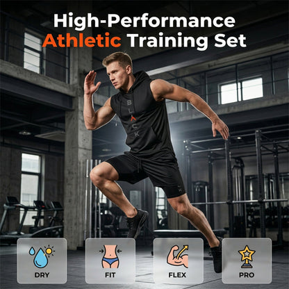 🏃 50% RABATT NU! 💪 Herr Ärmelös Hoodie & Shorts Set – Atletisk & Casual Passform – Andningsbar & Snabbtorkande 🏋️‍♂️