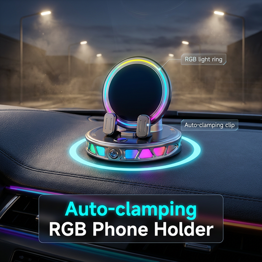 ⏳🔥LIMITED-TIME 50% OFF! ⏰📱 RGB Car Phone Mount – Auto-Clamping & Wireless Charging – Safe One-Hand Driving 🚗