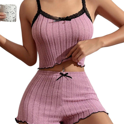 Ribbstickad linne- och shorts-pyjamas⏳ Begränsad tid: Tillsammans med 50 rabatt på andra favoriter ✨ Köp 1 få 1 GRATIS🎁