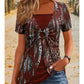 👚 50% RABATT NU!🔥 Leopardmönstrad topp – Retro fyrkantig halsringning & åtsittande 2-delars – Kortärmad slim fit – Andas sommarblus 👗
