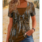 👚 50% RABATT NU!🔥 Leopardmönstrad topp – Retro fyrkantig halsringning & åtsittande 2-delars – Kortärmad slim fit – Andas sommarblus 👗