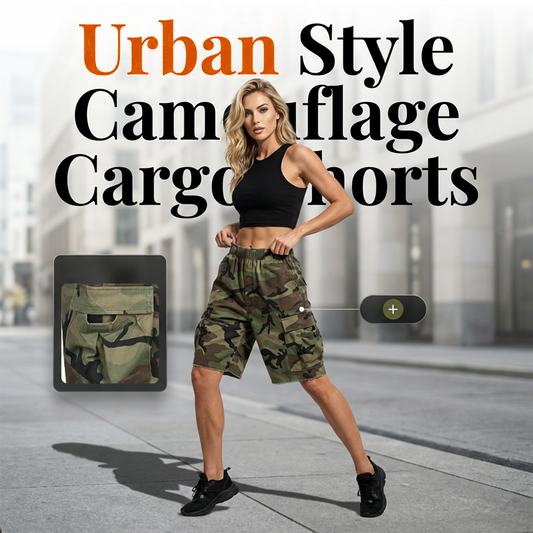 🩳 50% RABATT NU! 🔥 Dam camouflage cargo shorts med fickor – Resår i midjan & utility-fickor – Andningsbar streetwear i urban stil 🌿