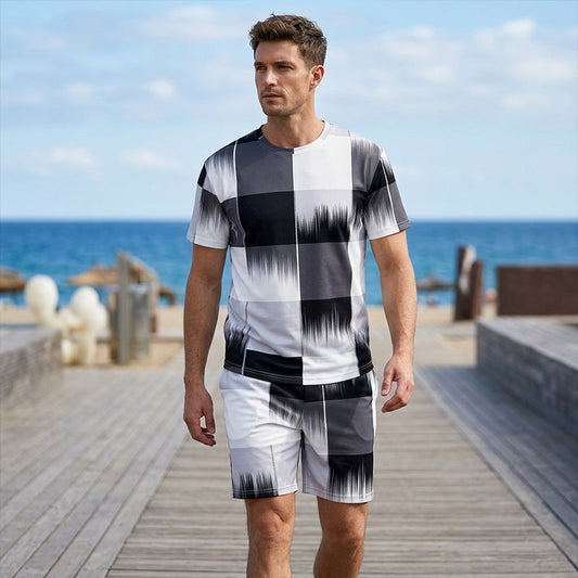 ⏰🔥BEGRÄNSAD TID: 60 % RABATT! 👕🩳 Set med T-shirt och shorts för män med abstrakt tryck – snyggt, bekvämt och perfekt för sommaren ✨☀️