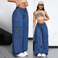 🔥 50% RABATT på utvalda produkter🎉 Högmidjade vida jeans med cargo-fickor