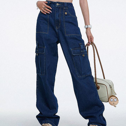 🔥 50% RABATT på utvalda produkter🎉 Högmidjade vida jeans med cargo-fickor