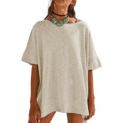 👚 50% RABATT NU!🌸 Dam Lös Båthalsringning Topp – Mjuk & Andningsbar – Elegans i Vardagen ✨