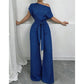 🔥 60% RABATT på utvalda produkter🎉Elegant jumpsuit med asymmetrisk halsringning och prickmönster