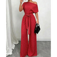🔥 60% RABATT på utvalda produkter🎉Elegant jumpsuit med asymmetrisk halsringning och prickmönster