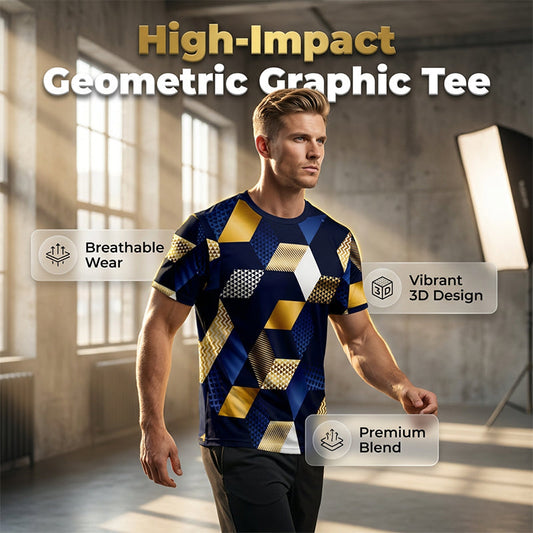 ⏳Begränsad tid – 50% rabatt⏰Herr T-shirt med rund hals och 3D geometriskt mönster