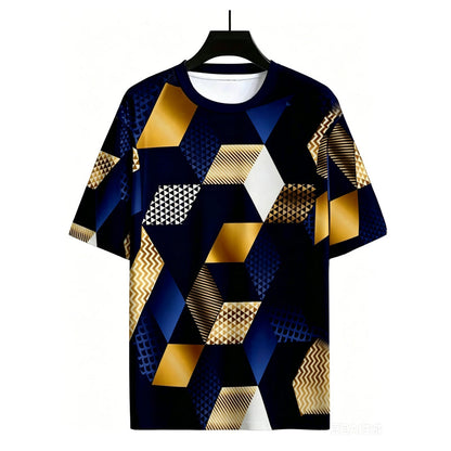 ⏳Begränsad tid – 50% rabatt⏰Herr T-shirt med rund hals och 3D geometriskt mönster