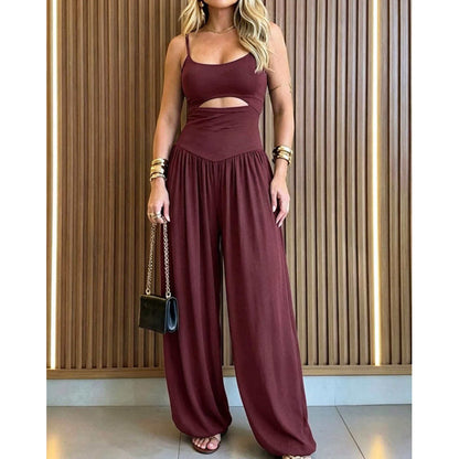 👗 50 % RABATT NU!✨Ärmlös jumpsuit med utskärningar och vida ben samt knytning i ryggen