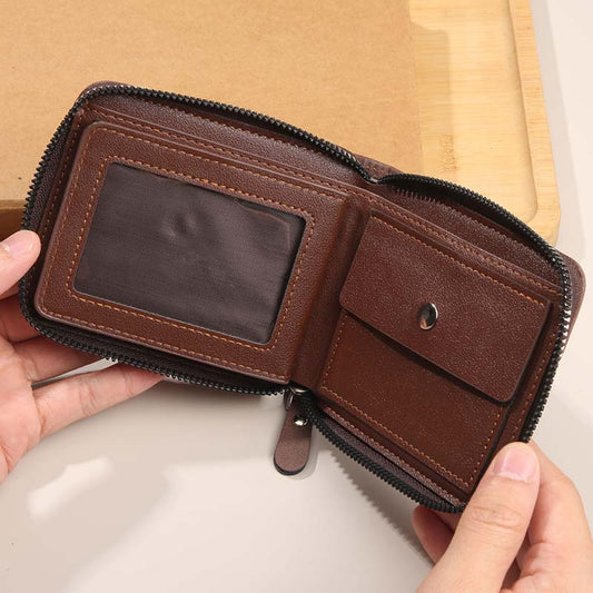 ⏳Begränsad tid – 55% rabatt⏰Herr PU-Läder Blixtlås Bifold Plånbok