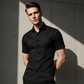 👔 60% RABATT NU!🖤 Svart herrskjorta med textur – Diamantjacquard och atletisk passform – Snyggt och oumbärligt 🔥