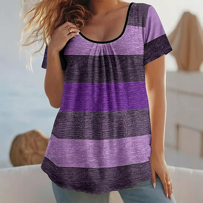 👕 BEGRÄNSAD TID – 60% RABATT! ✨ Dam-T-shirt i stor storlek med veck – Flödande, färgblock & chic 💜
