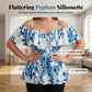 🌸 BEGRÄNSAD TID – 50 % RABATT! ✨ Damtopp i plus size med bar axel – Peplum, volanger och blommigt 👒