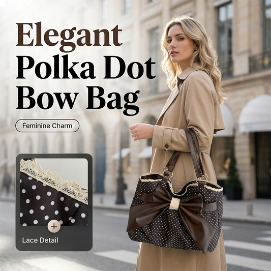 🔥 50% RABATT på utvalda produkter🎉Elegant damväska med axelrem – Prickig med spets och rosett
