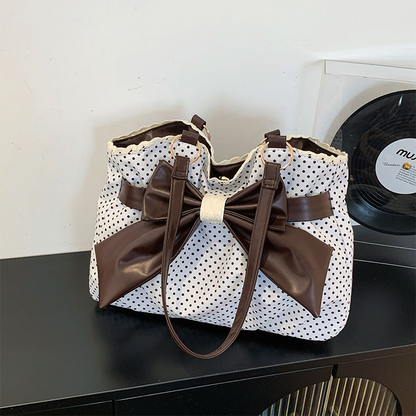 🔥 50% RABATT på utvalda produkter🎉Elegant damväska med axelrem – Prickig med spets och rosett