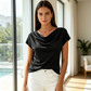 👚 60% RABATT NU! 🌊 Damtröja med Vattenfallsringning – Mjukt Blandtyg, Eleganta Kapärmar & Feminin Stil – Perfekt För Dag Eller Kväll ✨