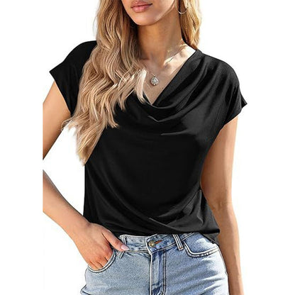 👚 60% RABATT NU! 🌊 Damtröja med Vattenfallsringning – Mjukt Blandtyg, Eleganta Kapärmar & Feminin Stil – Perfekt För Dag Eller Kväll ✨
