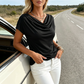 👚 60% RABATT NU! 🌊 Damtröja med Vattenfallsringning – Mjukt Blandtyg, Eleganta Kapärmar & Feminin Stil – Perfekt För Dag Eller Kväll ✨