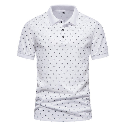 👕 50% RABATT NU! 🎨 Herr Casual Kortärmad T-shirt – Subtilt Heläckande Tryck, Andningsbar & Klassisk Krage – Vardagsessential ✨